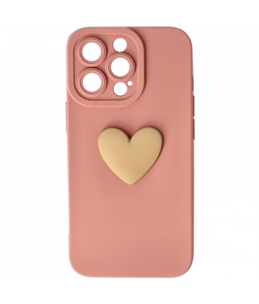 Husa iPhone 13 Pro, Silicon cu Protectie Camera,  3D Heart, Roz